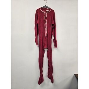 Vintage Lollipop Pajamas Girls Large Red Footed Sleeper Terry Lace 70s